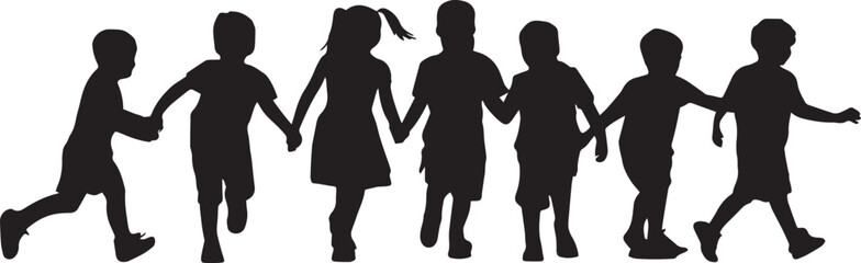 High-Quality Solid Black Silhouette of Children Playing with Clean Edges