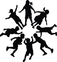 Fototapeta premium High-Quality Solid Black Silhouette of Children Playing with Clean Edges