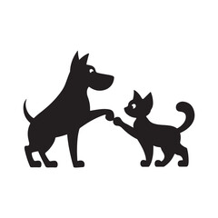 Dog and Cat Silhouette Illustration in Friendship Pose