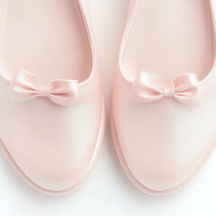 Soft pink ballet flats with bows, perfect for casual wear or special occasions. These stylish shoes combine comfort and elegance, making them versatile addition to any wardrobe