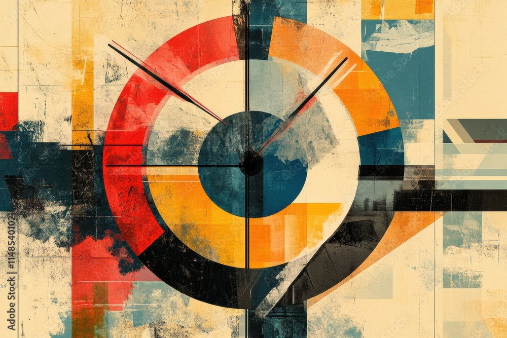 Leinwandbilder Colorful abstract clock design with geometric patterns and vibrant hues displayed on a textured background. Generative AI