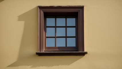 Obraz premium Antique brown window on pale yellow wall