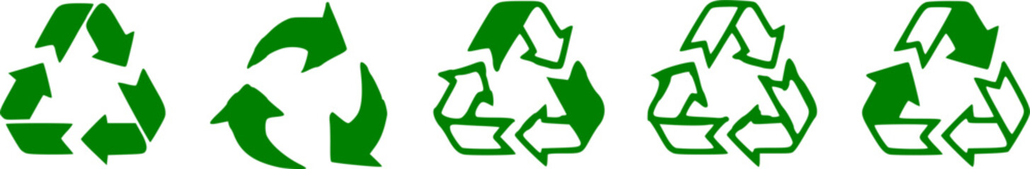 Recycling.Set recycle icons .Recycle logo or symbol.Green icons for packaging , recycling.ecology, eco friendly, environmental management symbols.Most used recycle signs vector. Set of arrow recycle