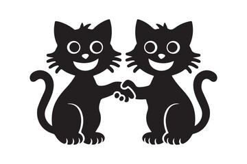 Cartoon Black Cat Silhouettes Shaking Hands Vector Illustration