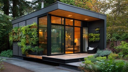 Modern House with Green Wall in Natural Setting