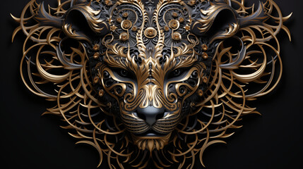 Gold and black cat face with a gold nose