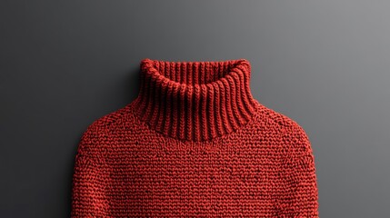 Red turtleneck sweater on gray background.