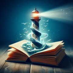 Book as a Lighthouse A lighthouse in the shape of a book guiding