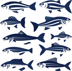 Obraz premium PrintSimple black and white illustration of a fish with clear outlines and details.