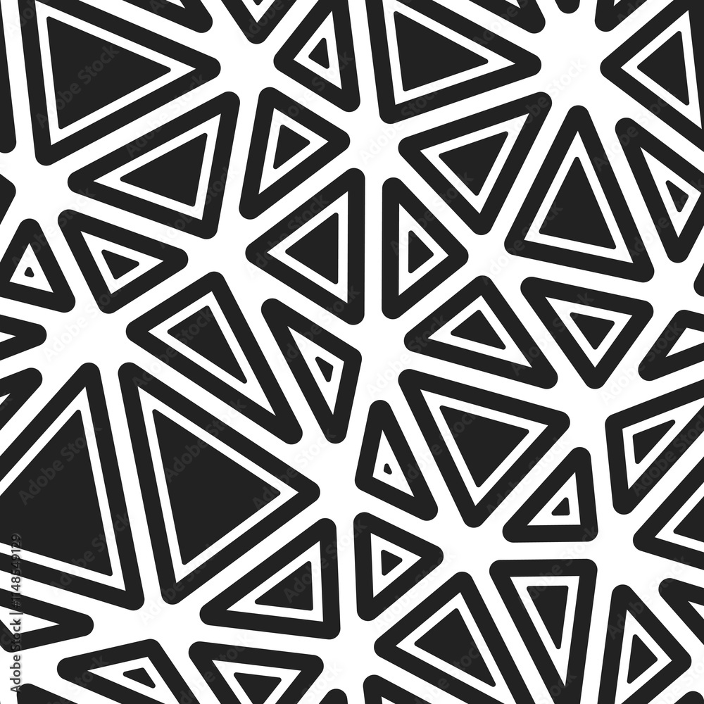 Poster abstract mosaic background. rounded solid shapes in frames. big triangles size. black and white styl