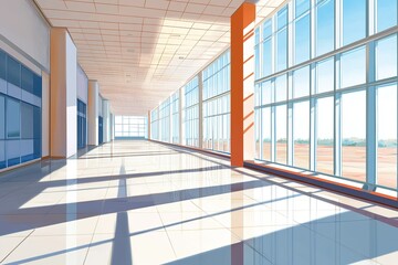 Obraz premium Airport terminal or shopping mall stylish interior with windows. Nobody