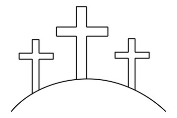 Christian three cross icon continuous one line art drawing with editable stroke vector Icon.