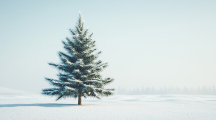 Fototapeta premium christmas background with copy space, christmas tree on snow,snow covered pine tree