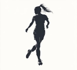 Obraz premium A silhouette of a woman running, emphasizing motion and athleticism against a plain background.