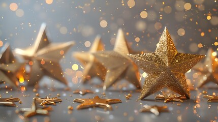 Golden stars for holiday decor on a clear background