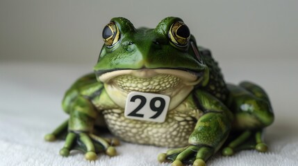 Obraz premium Green frog with the numeral 
