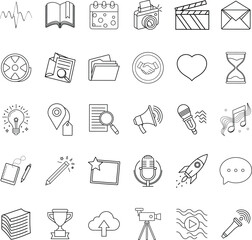 Multimedia Content Creation Tools Icons Design, Media, and Communication