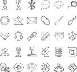 Communication Network Icons Wireless, Wired, Data, and Connectivity Symbols
