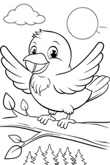 Illustration of a happy bird chirping on a sunny morning, perfect for creative projects, educational content, and design needs with a vibrant, cheerful theme.