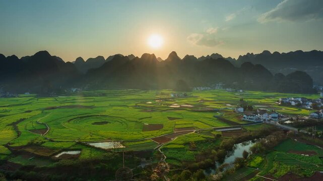 Timelapse sunset over Wanfenglin, forest of Ten Thousands Peaks, Guizhou, China
