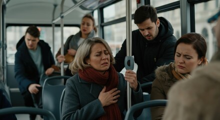 Urban commute conflict with diverse passengers in tense exchange on crowded bus