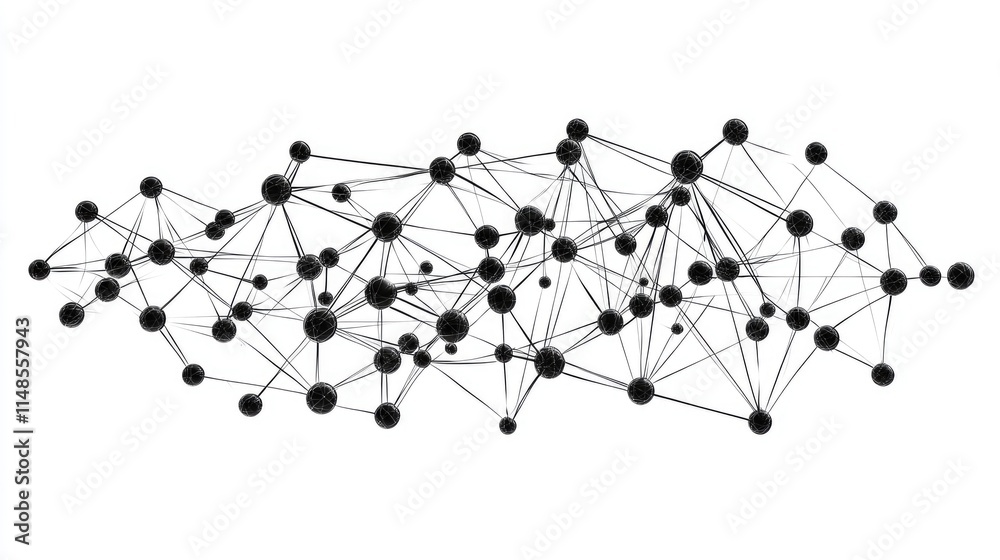 Poster abstract line background with connected nodes forming a neural network concept, isolated on white.