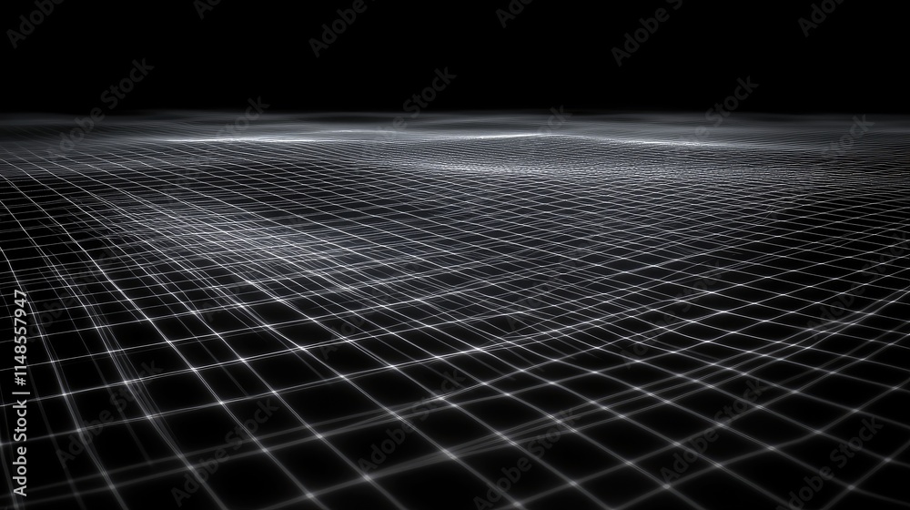 Poster abstract line background with a glowing, grid-like pattern of interconnecting lines on black.