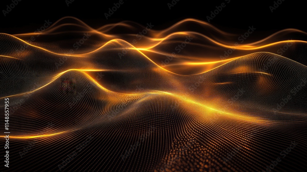 Poster abstract line background with a glowing, grid-like pattern of interconnecting lines on black.