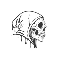 crescent moon skull vector handdrawn stippling style