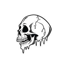 crescent moon skull vector handdrawn stippling style