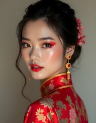 Fototapeta premium portrait of a woman in traditional Chinese outfit