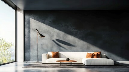 Elegant home mockup featuring a sophisticated dark blue interior, showcasing modern furniture and decor in a sleek, minimalist design, perfect for contemporary living spaces.