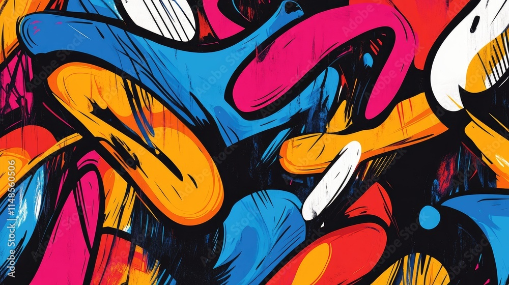 Poster dynamic line background with chaotic overlapping scribbles in vibrant colors, symbolizing creativity
