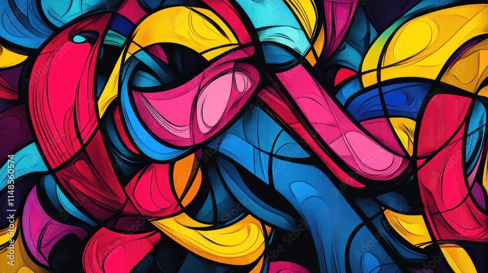 Poster dynamic line background with chaotic overlapping scribbles in vibrant colors, symbolizing creativity