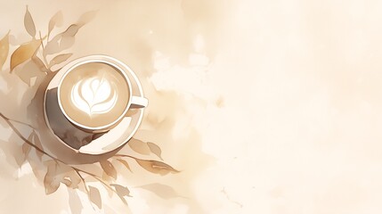 白いシンプルな背景と珈琲の入ったコーヒーカップのイメージ画像