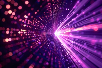 Fototapeta premium Purple laser beams on black background like shooting future rays. Bright light shining through the darkness, Purple light rays on a black background, A purple and white light that is moving 