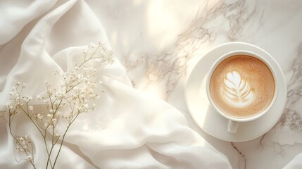 Fototapeta premium Wake up with morning coffee. Empty place for inspirational, motivational text, quote or logo. with copy space.top view.