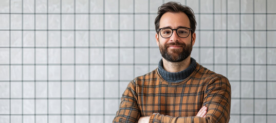 Professional Architect Email Signature with Geometric Grid Pattern Background for Design