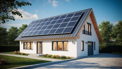 Eco friendly passive house with solar panels