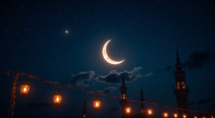 Naklejka premium moon and mosque