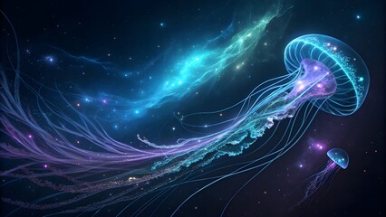 Abstract Blue And Purple Glowing Neon Energy Laser Lines Flying On A Black Background