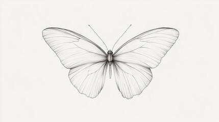 Obraz premium Minimalist line art of a butterfly with symmetrical wings on a plain white background.