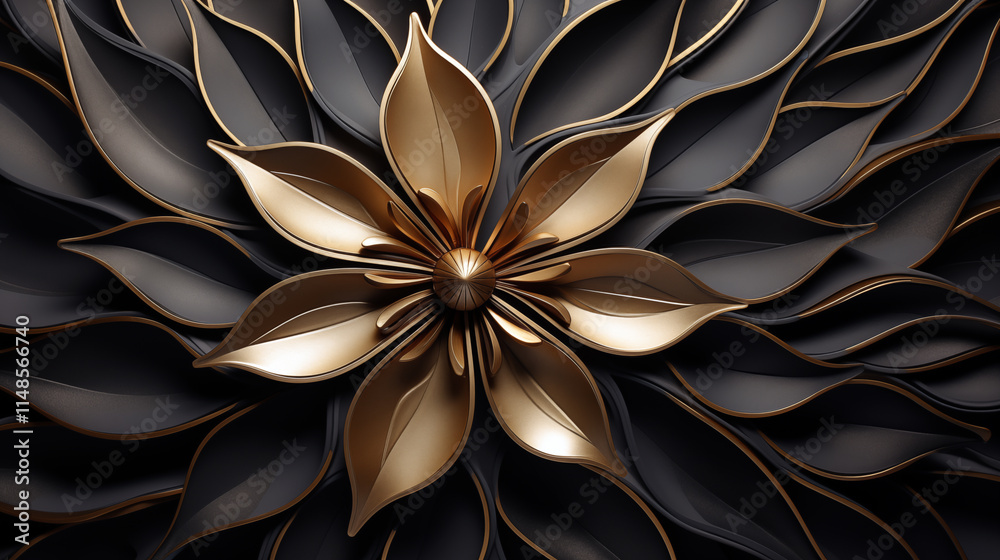 Canvas Prints Gold flower with black leaves