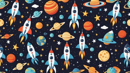 Naklejka premium seamless pattern with rocket and stars