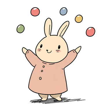 recommend clip art: Adorable Bunny Juggling Colorful Balls at Easter Festival