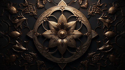 Gold flower with a gold center is on a black background