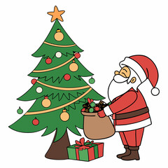 Santa Claus and Christmas tree vector design for Christmas Day on the background 