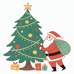 Santa Claus and Christmas tree vector design for Christmas Day on the background 