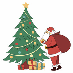 Santa Claus and Christmas tree vector design for Christmas Day on the background 