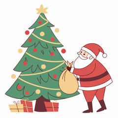 Santa Claus and Christmas tree vector design for Christmas Day on the background 